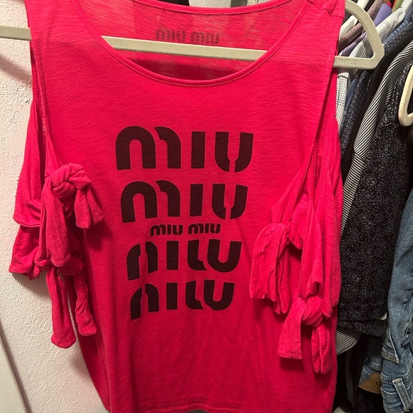 Miu Miu Bold Pink Tank Top with Black Logo - Picture 1 of 1